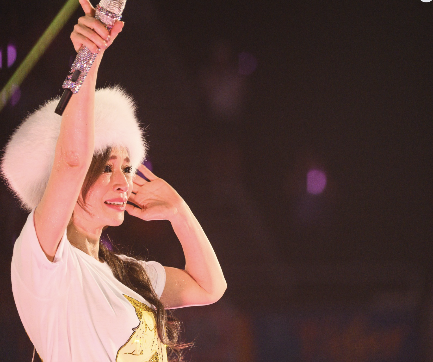 Japanese singer Ayumi Hamasaki tears up on stage during 1st solo